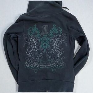EUC Harley-Davidson Vintage Y2K "Enjoy Independence" Cowl Neck Zip-up